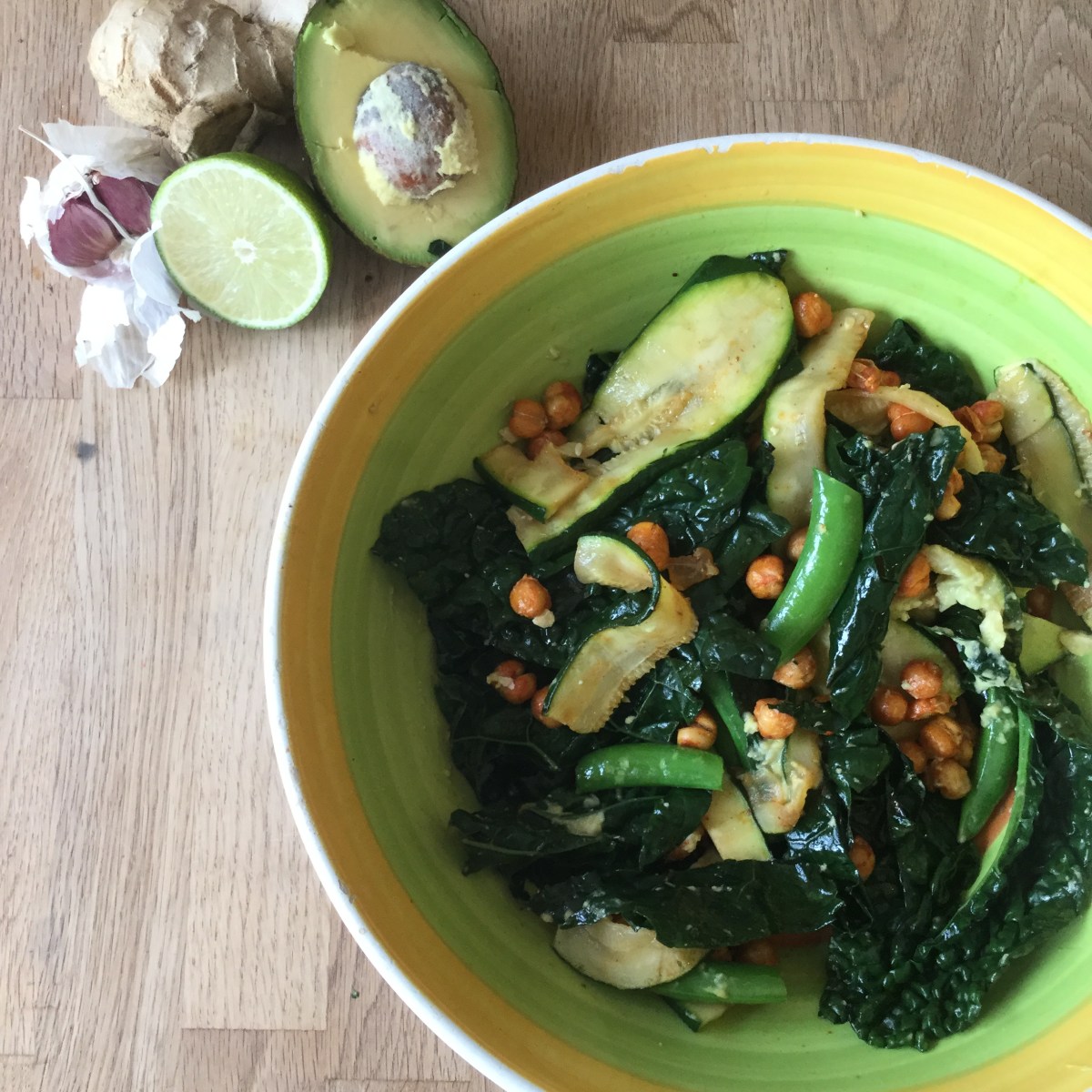 Warm Cavolo Nero, Harissa Roasted Chickpea and Sugar Snap Pea&nbsp;Salad